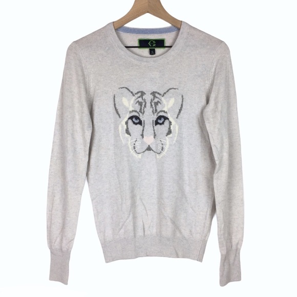 C WONDER Sweater Cashmere Lambswool Blend Snow Tiger Neutral Colors Small NWT - Picture 1 of 9